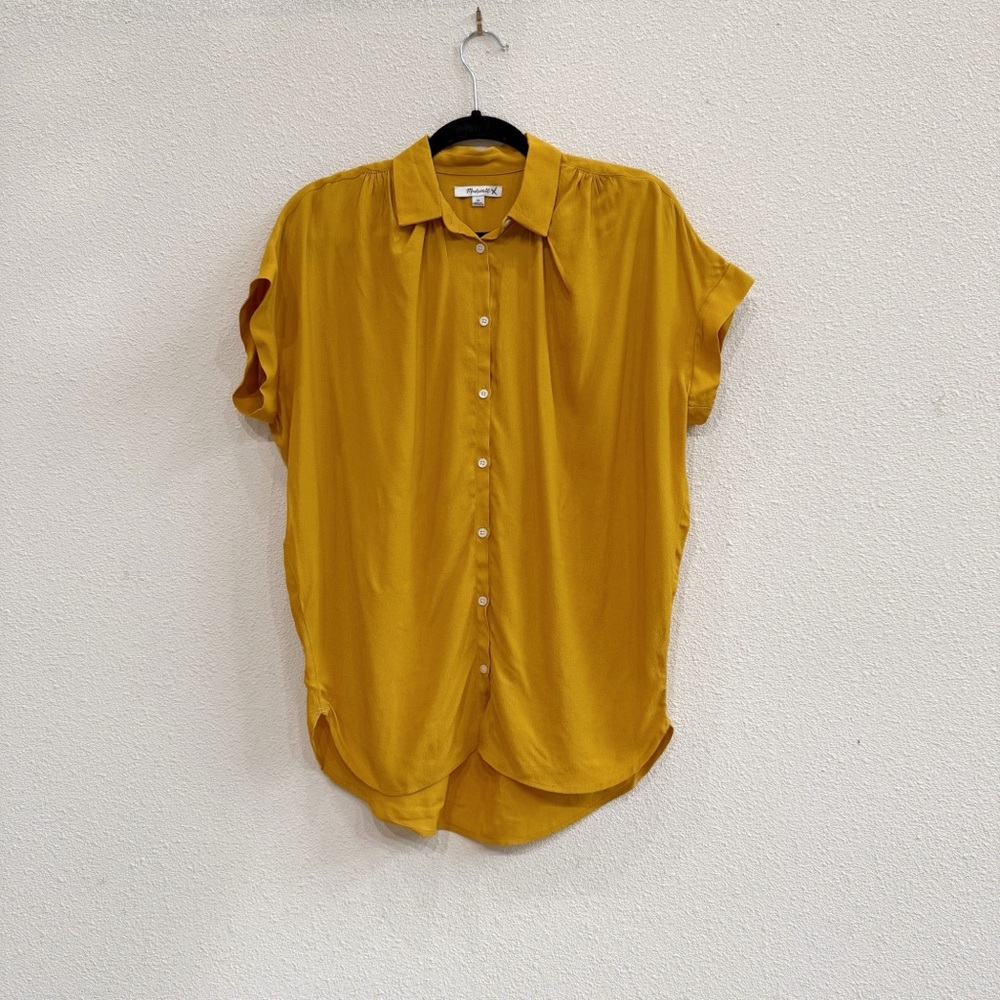 Madewell Central Shirt Women XS Yellow Excellent Short Sleeve Viscose Crepe Top